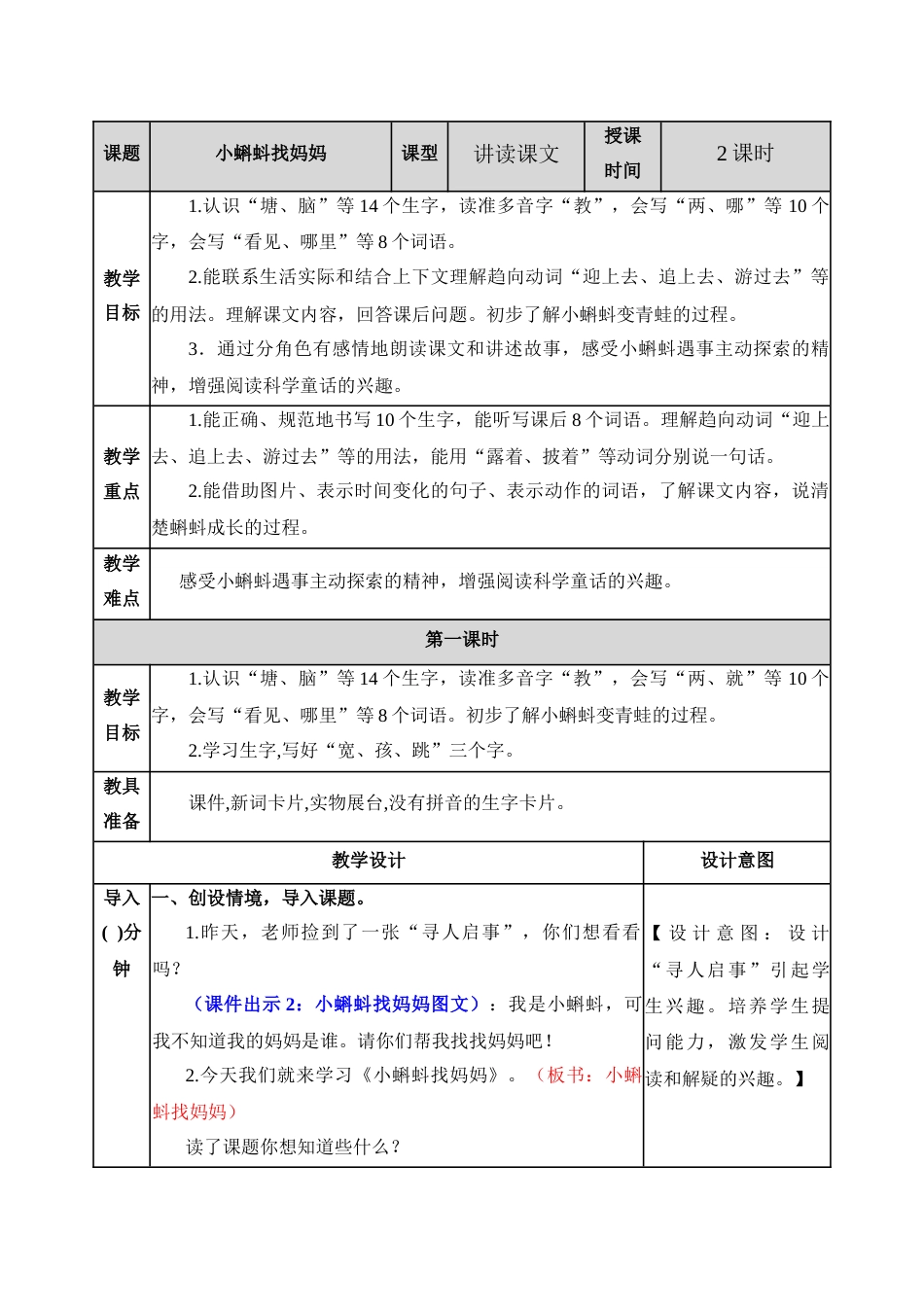 01 小蝌蚪找妈妈 教学教案.docx_第1页