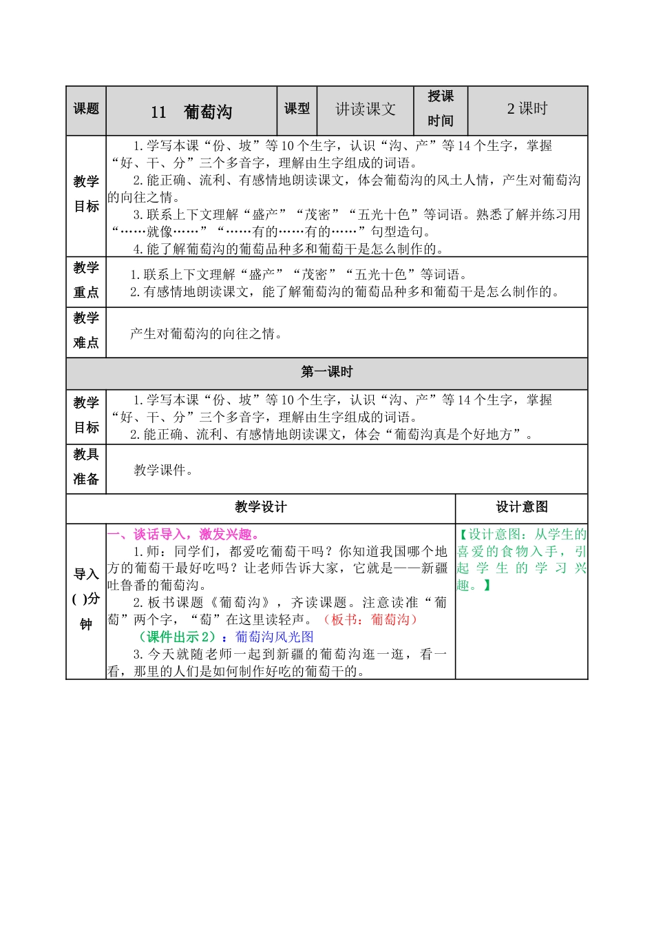 11 葡萄沟 教学教案.docx_第1页