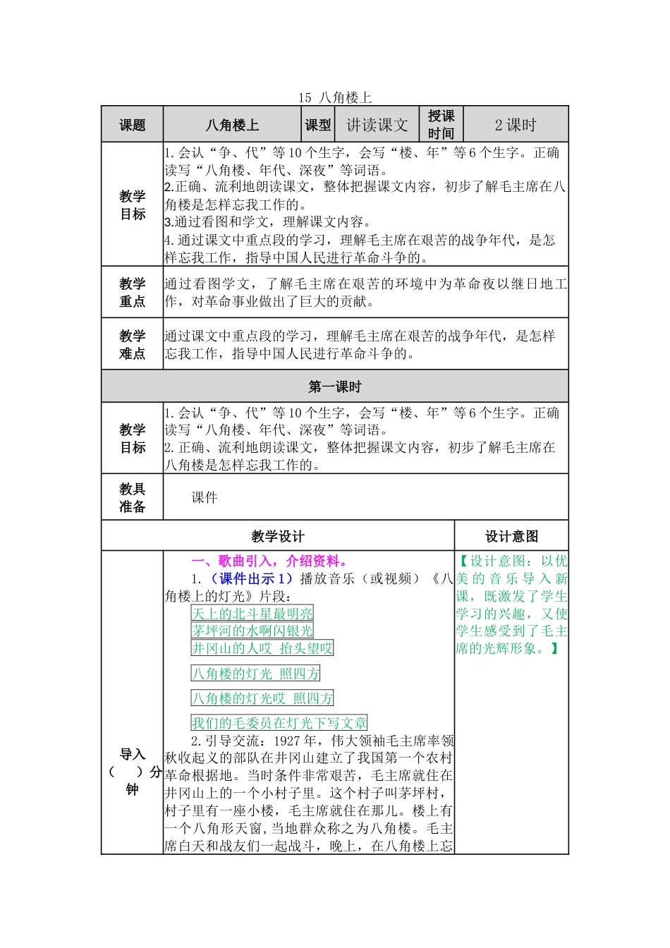 15 八角楼上 教学教案.docx_第1页