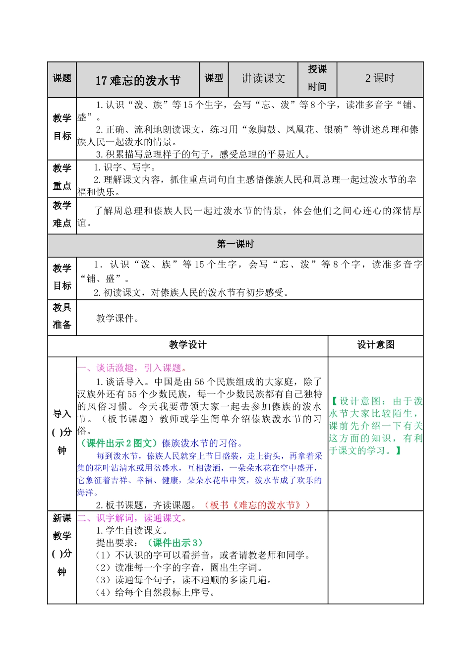 17 难忘的泼水节 教学教案.docx_第1页