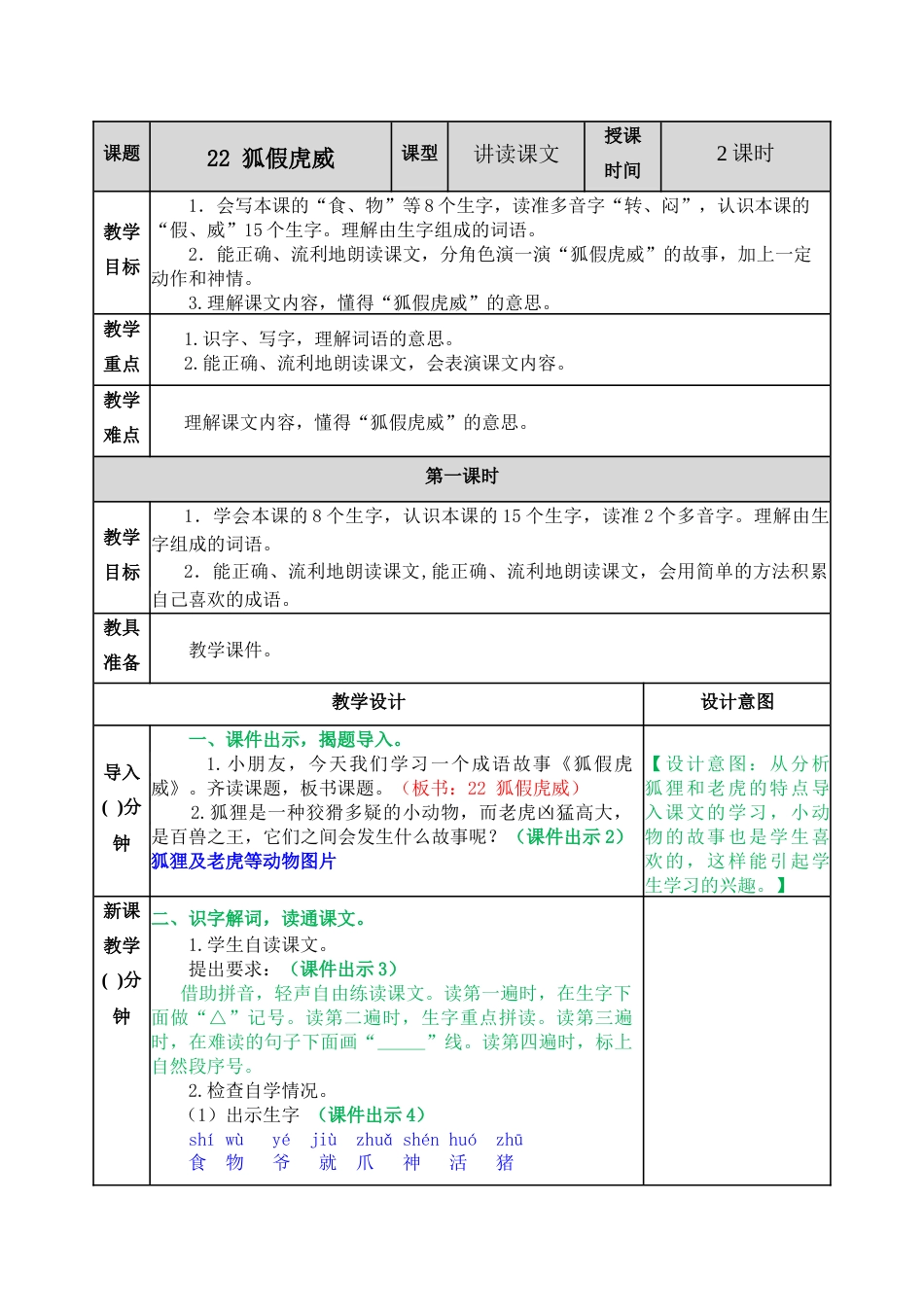 22 狐假虎威 教学教案.docx_第1页