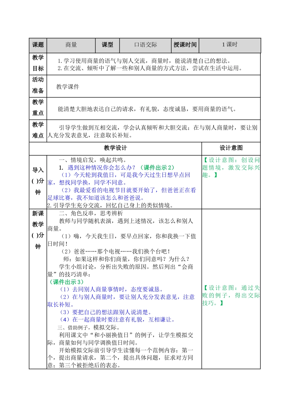 口语交际：商量 教学教案.docx_第1页
