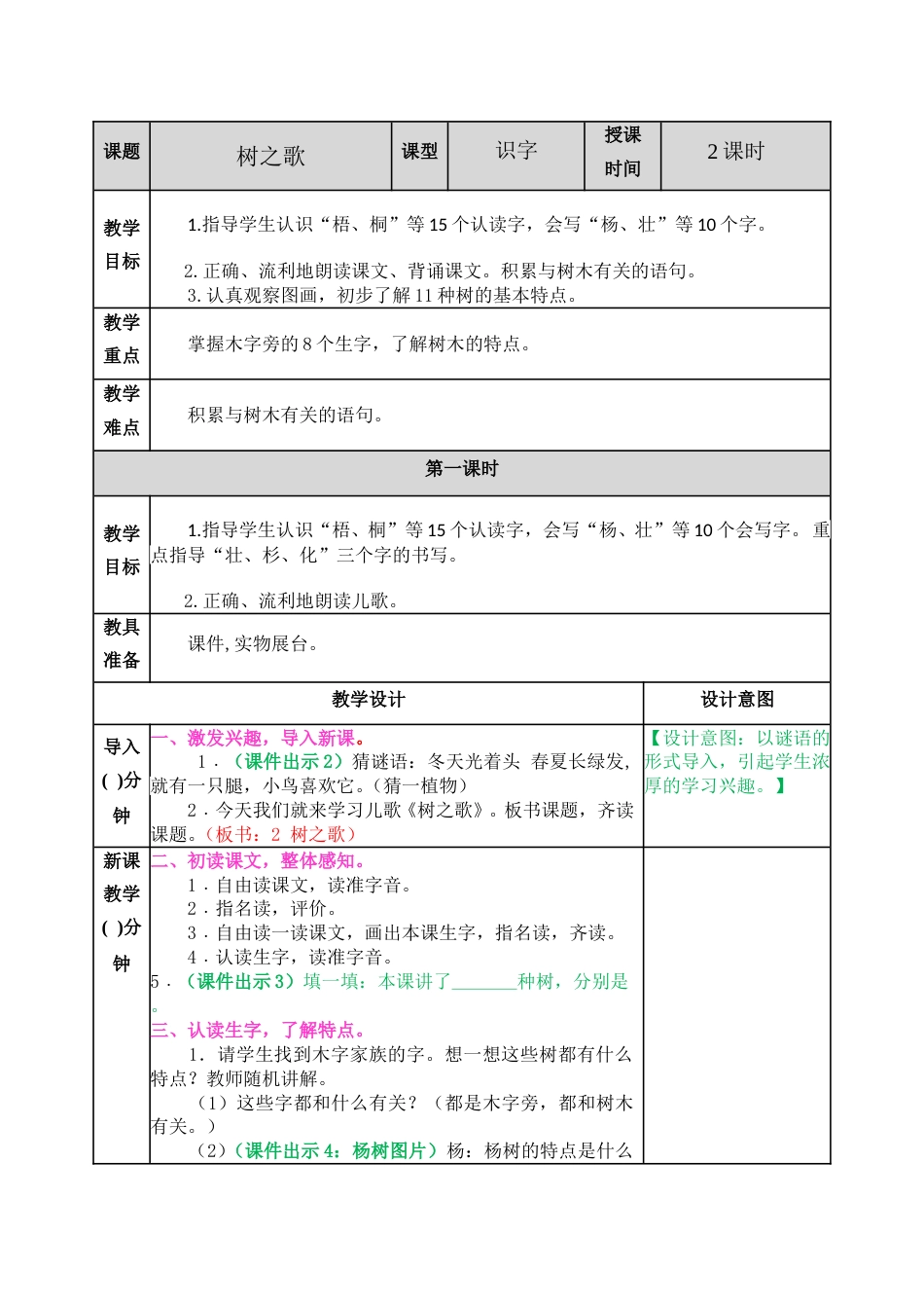 识字2 树之歌 教学教案.doc_第1页