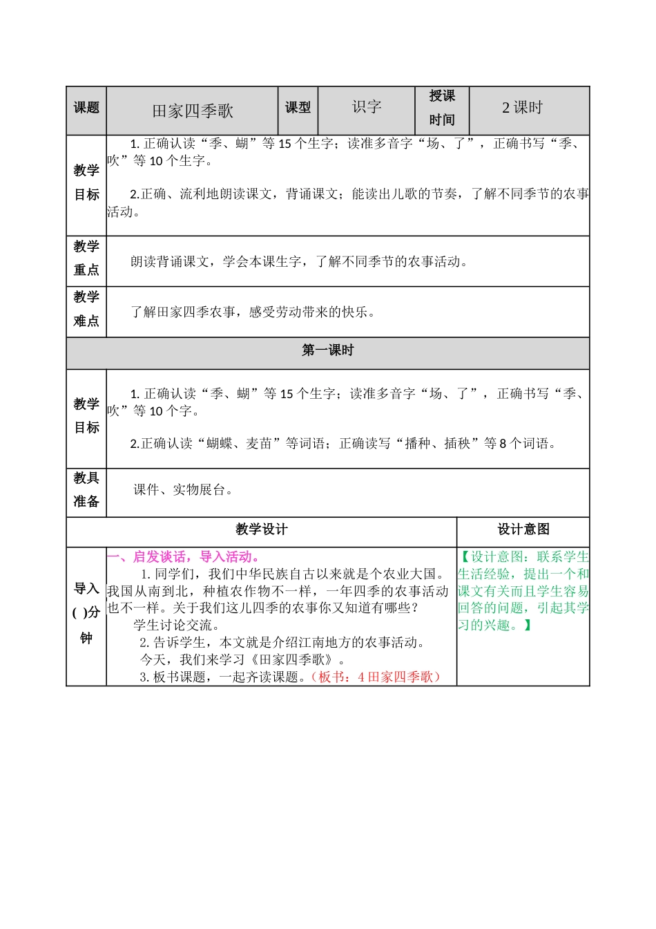 识字4 田家四季歌 教学教案.doc_第1页