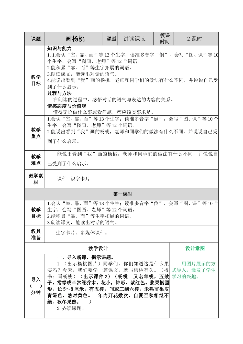 二下语文教案-13 画杨桃.doc_第1页