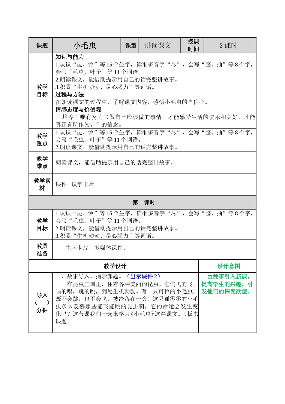 二下语文教案-22 小毛虫.doc_第1页