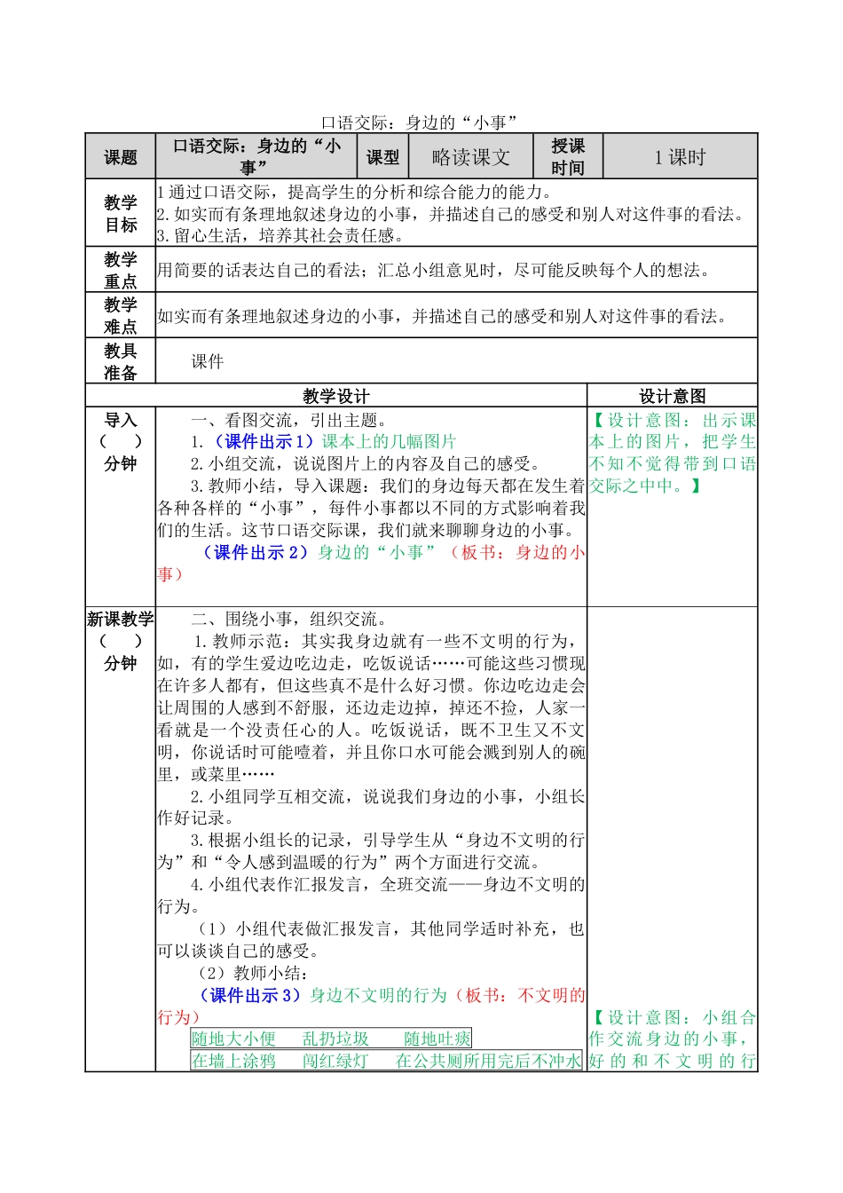 口语交际：身边的“小事” 教学教案.docx_第1页