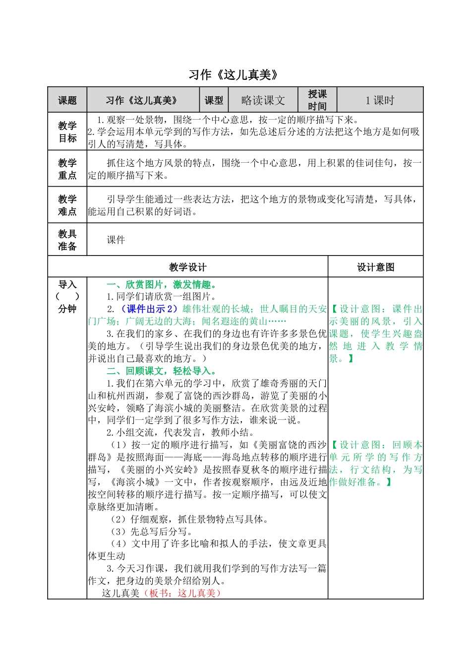 习作：这儿真美 教学教案.docx_第1页