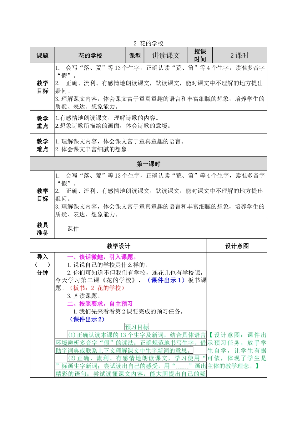 2 花的学校 教学教案.docx_第1页