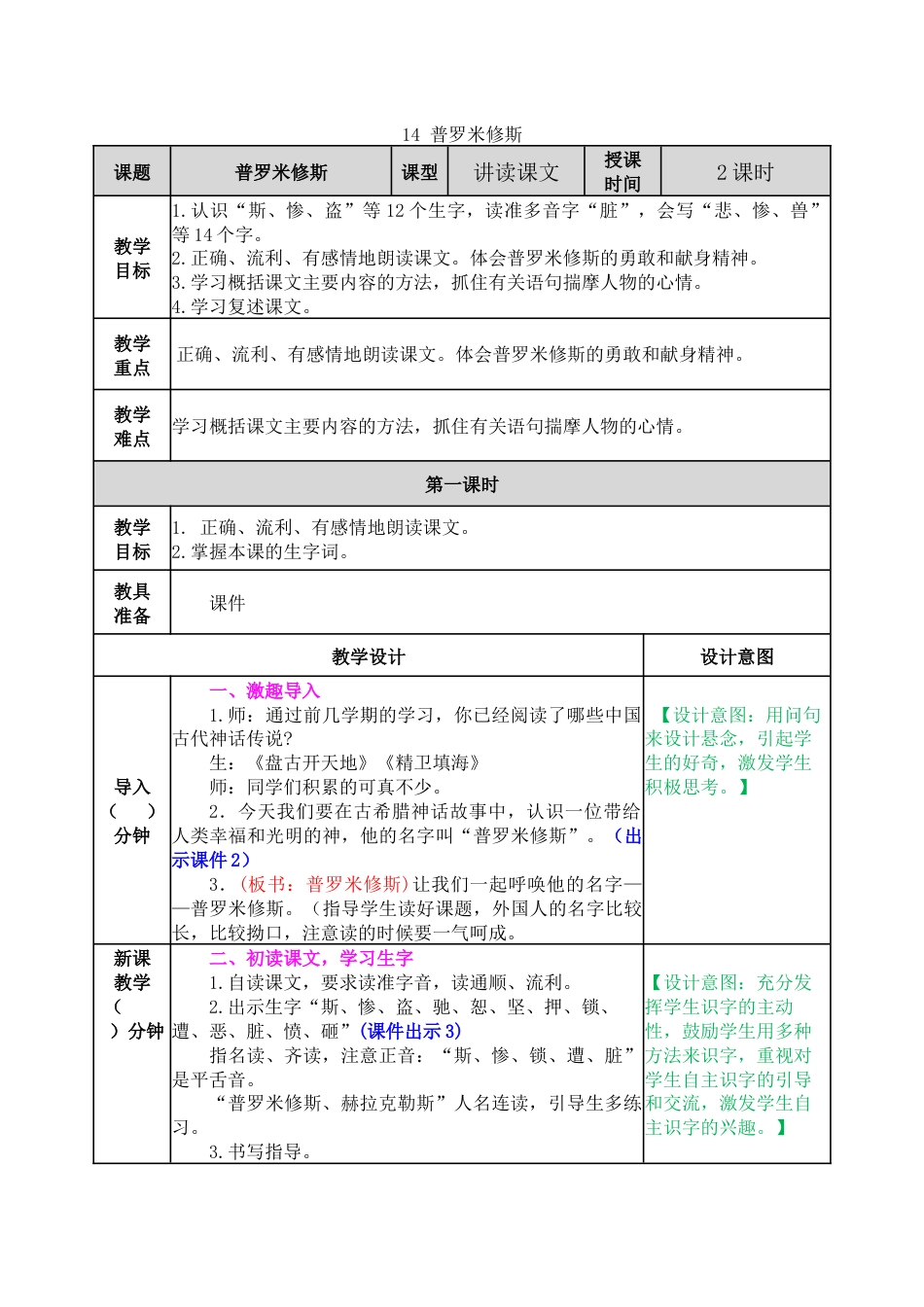 14 普罗米修斯 教学教案.docx_第1页