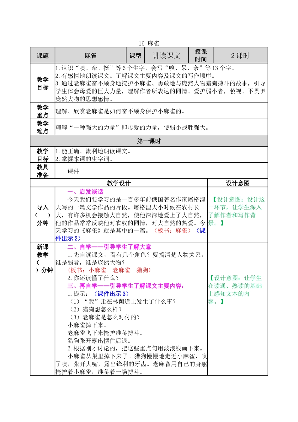 16 麻雀 教学教案.docx_第1页