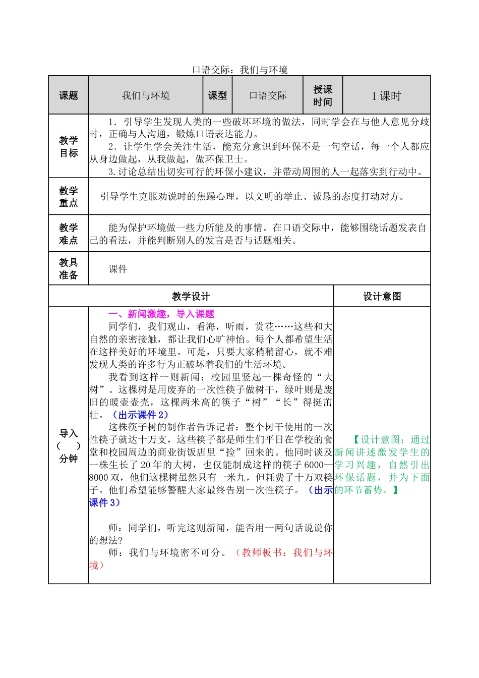口语交际：我们与环境 教学教案.docx_第1页