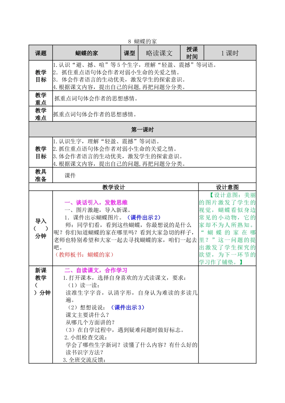 8 蝴蝶的家 教学教案.docx_第1页