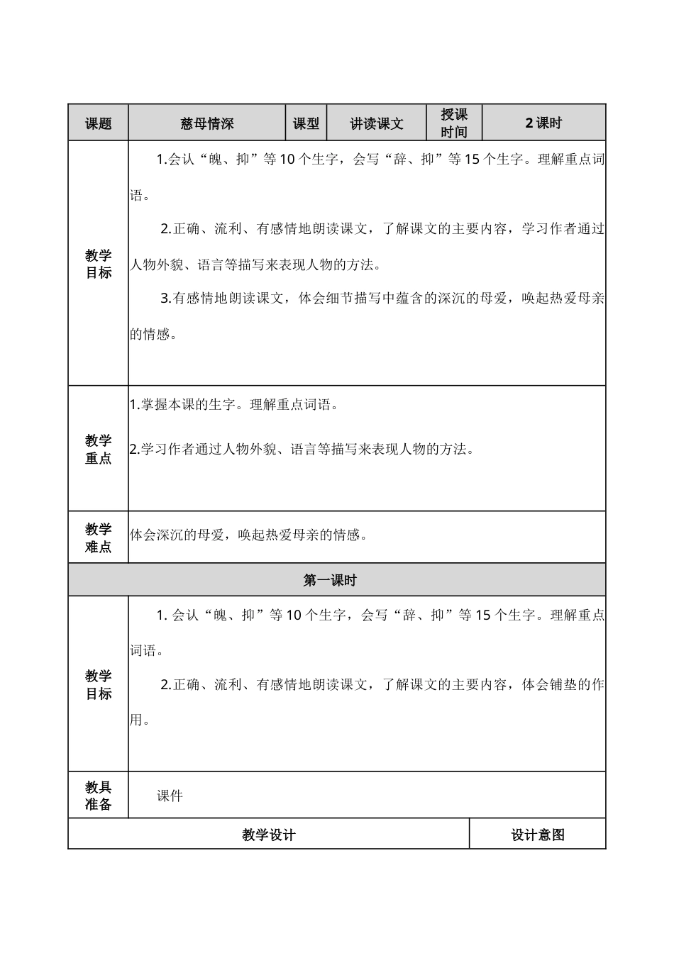 18 慈母情深 教学教案.docx_第1页