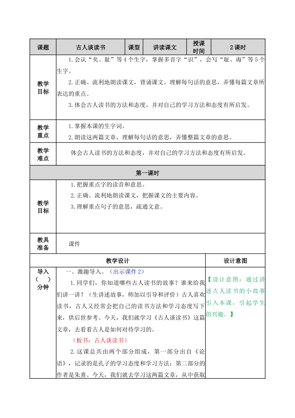 25 古人谈读书 教学教案.docx_第1页