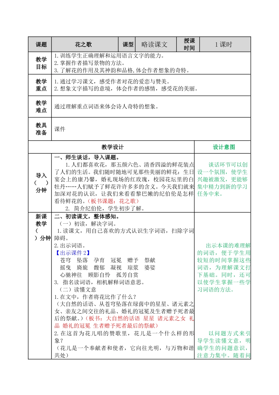 4 花之歌 教学教案.doc_第1页