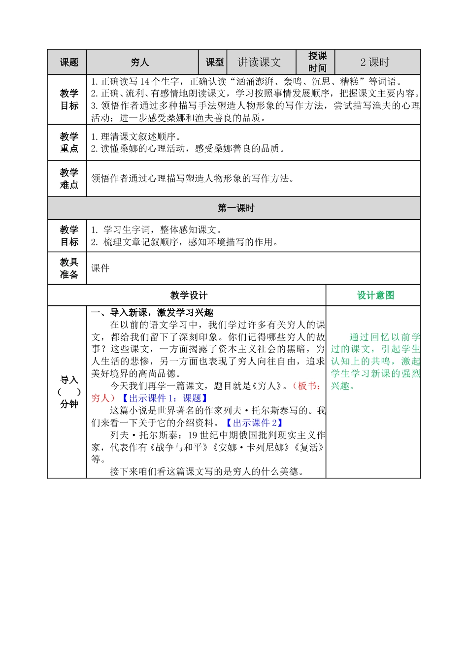 14 穷人 教学教案.doc_第1页