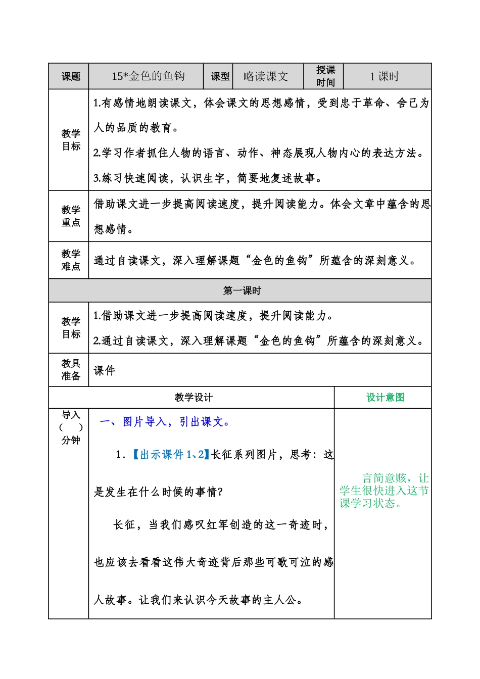 15 金色的鱼钩 教学教案.doc_第1页