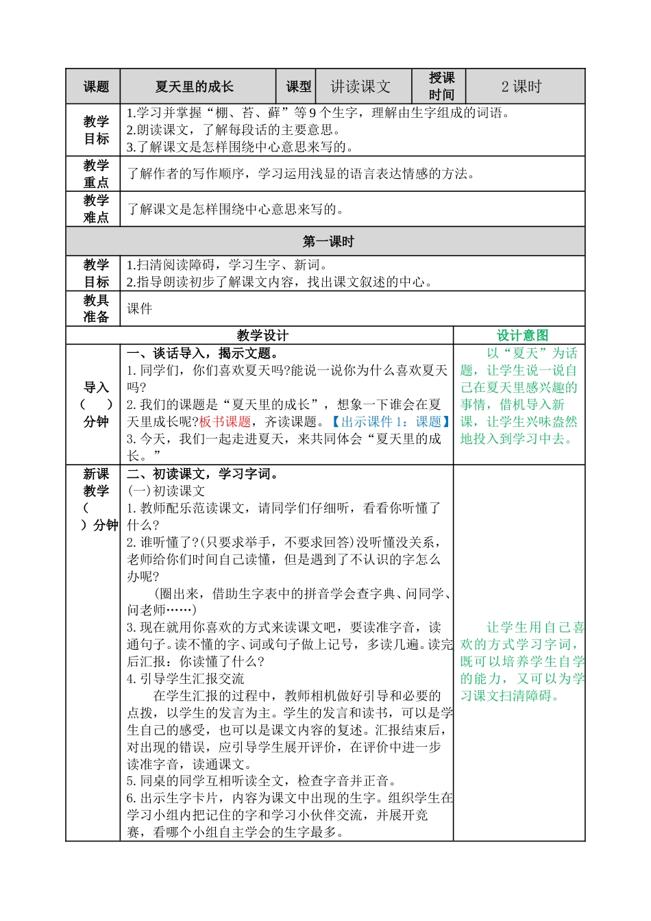 16 夏天里的成长 教学教案.doc_第1页