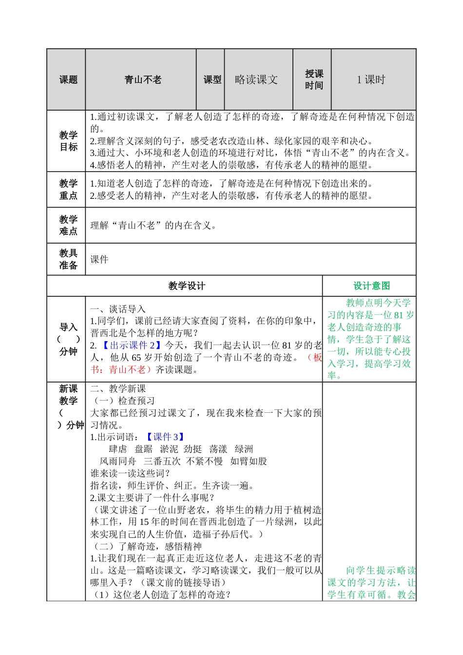 20 青山不老 教学教案.doc_第1页
