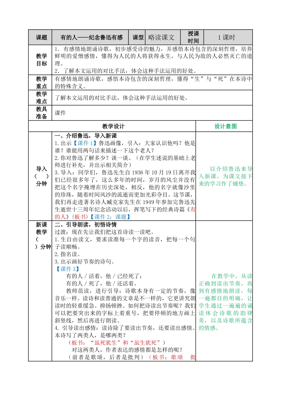 28 有的人——纪念鲁迅有感 教学教案.doc_第1页