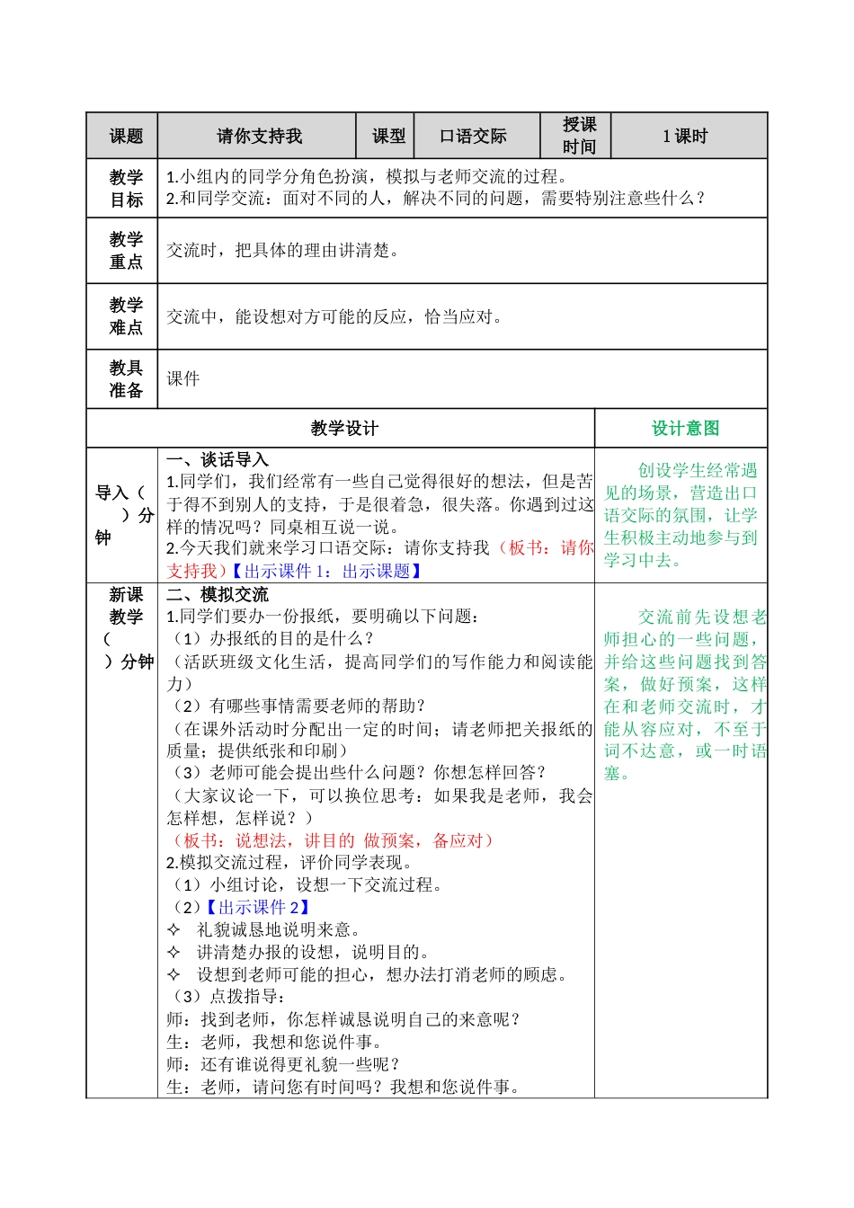 口语交际：请你支持我 教学教案.doc_第1页