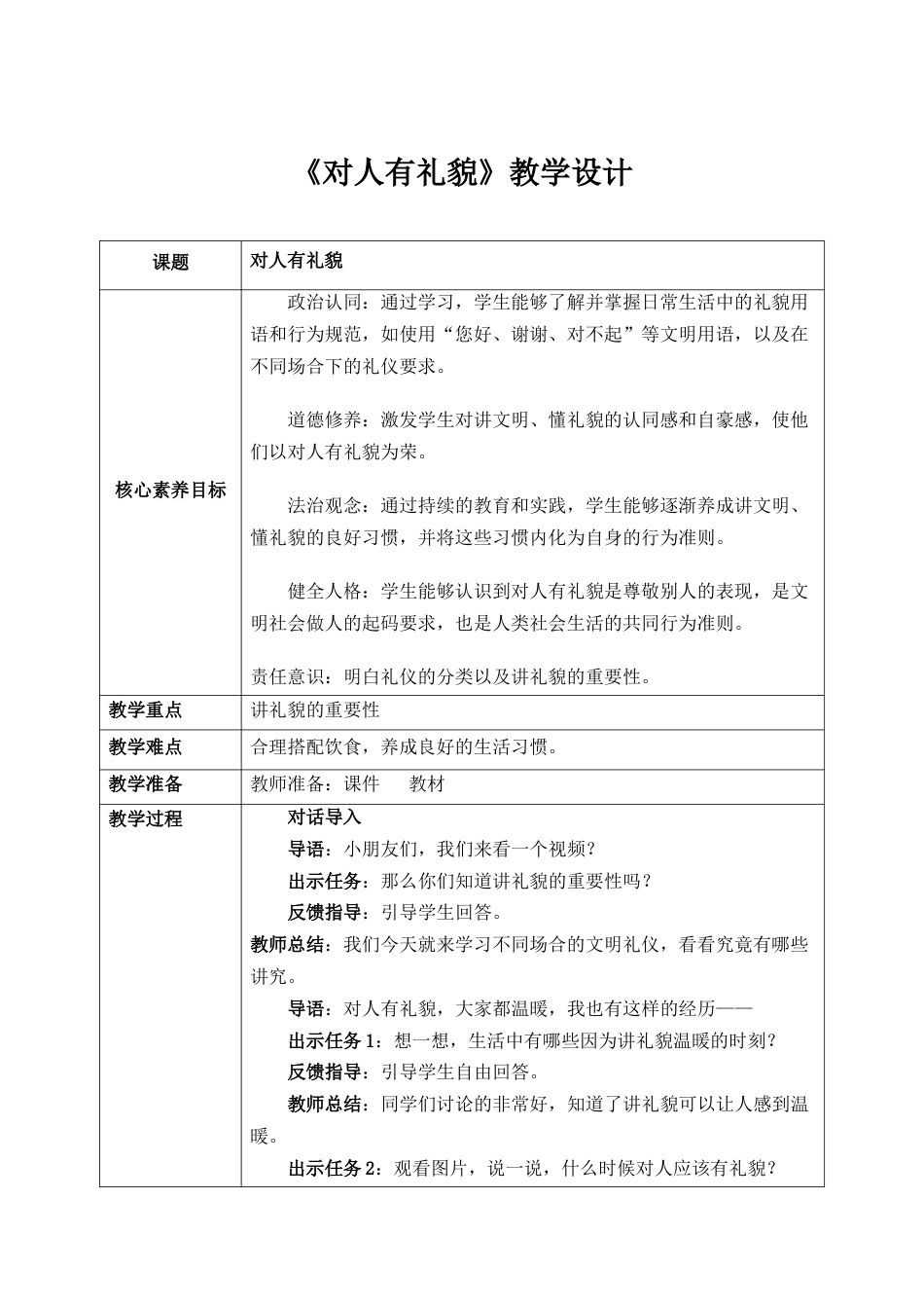 第11课《对人有礼貌》教案 核心素养目标.docx_第1页