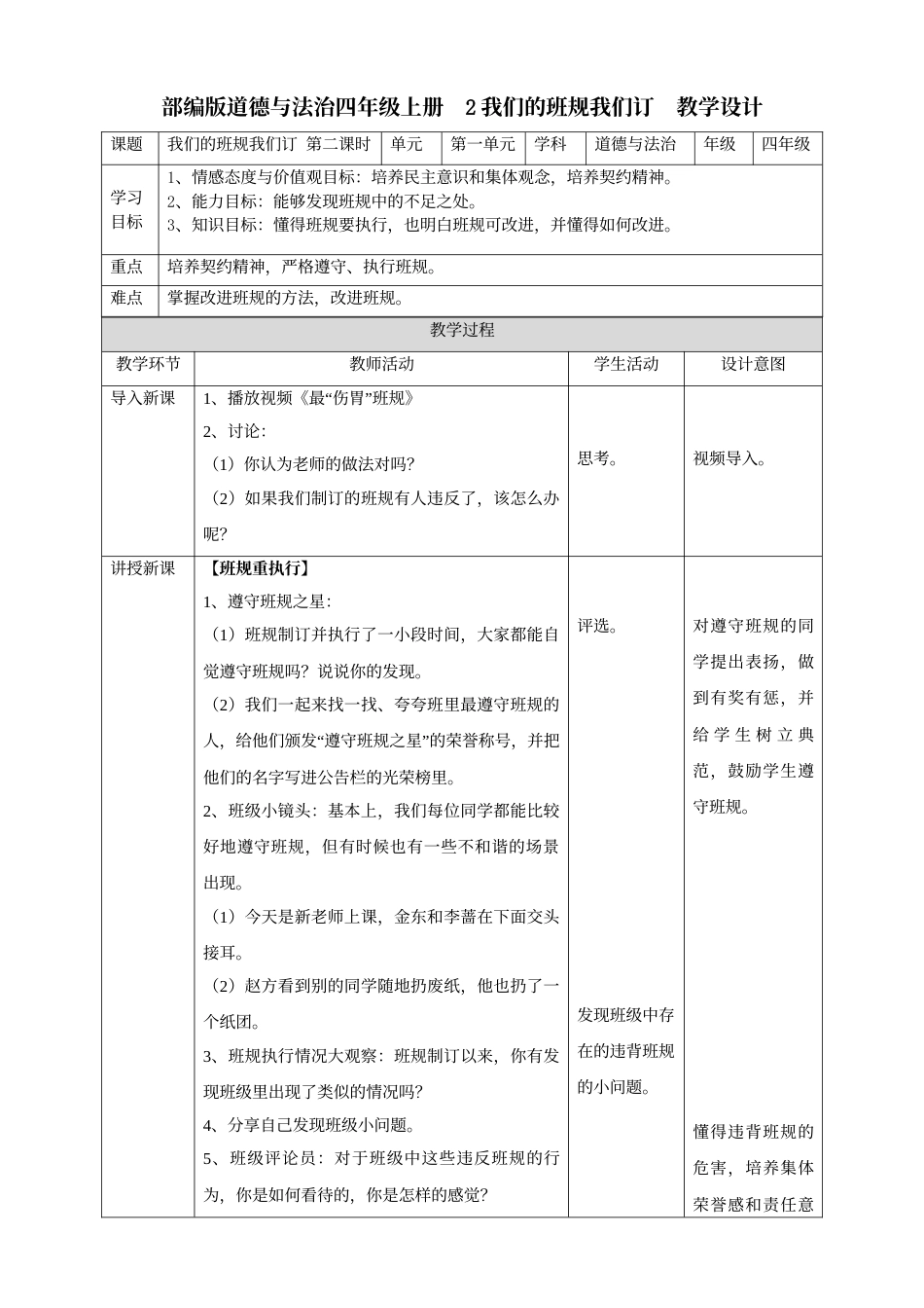 2我们的班规我们订  第二课时 教案.doc_第1页