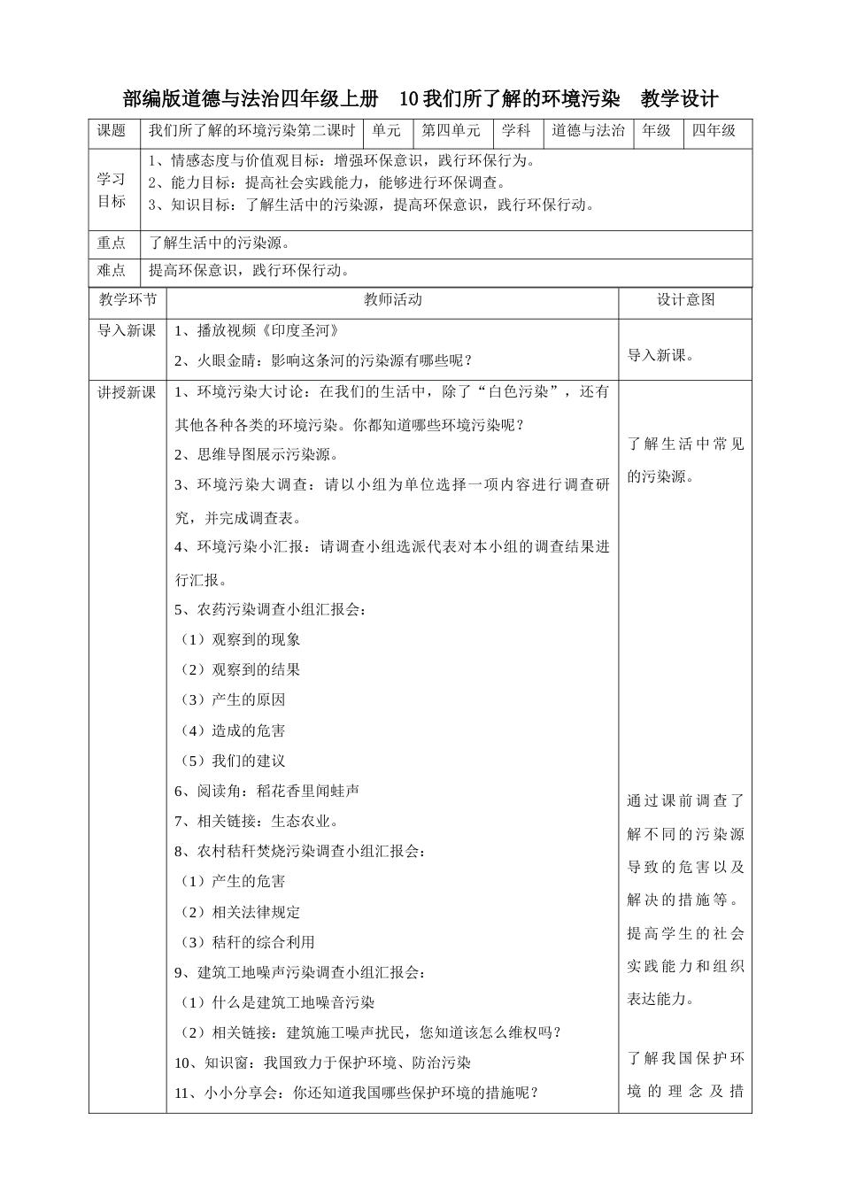 10我们所了解的环境污染  第二课时教案.doc_第1页
