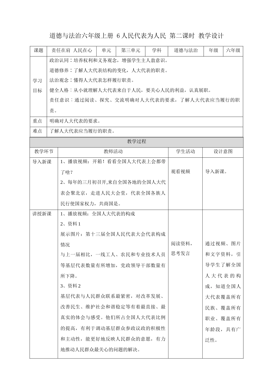 【新课标】第6课《人民代表为人民》第二课时（教案）-（部编版）.docx_第1页