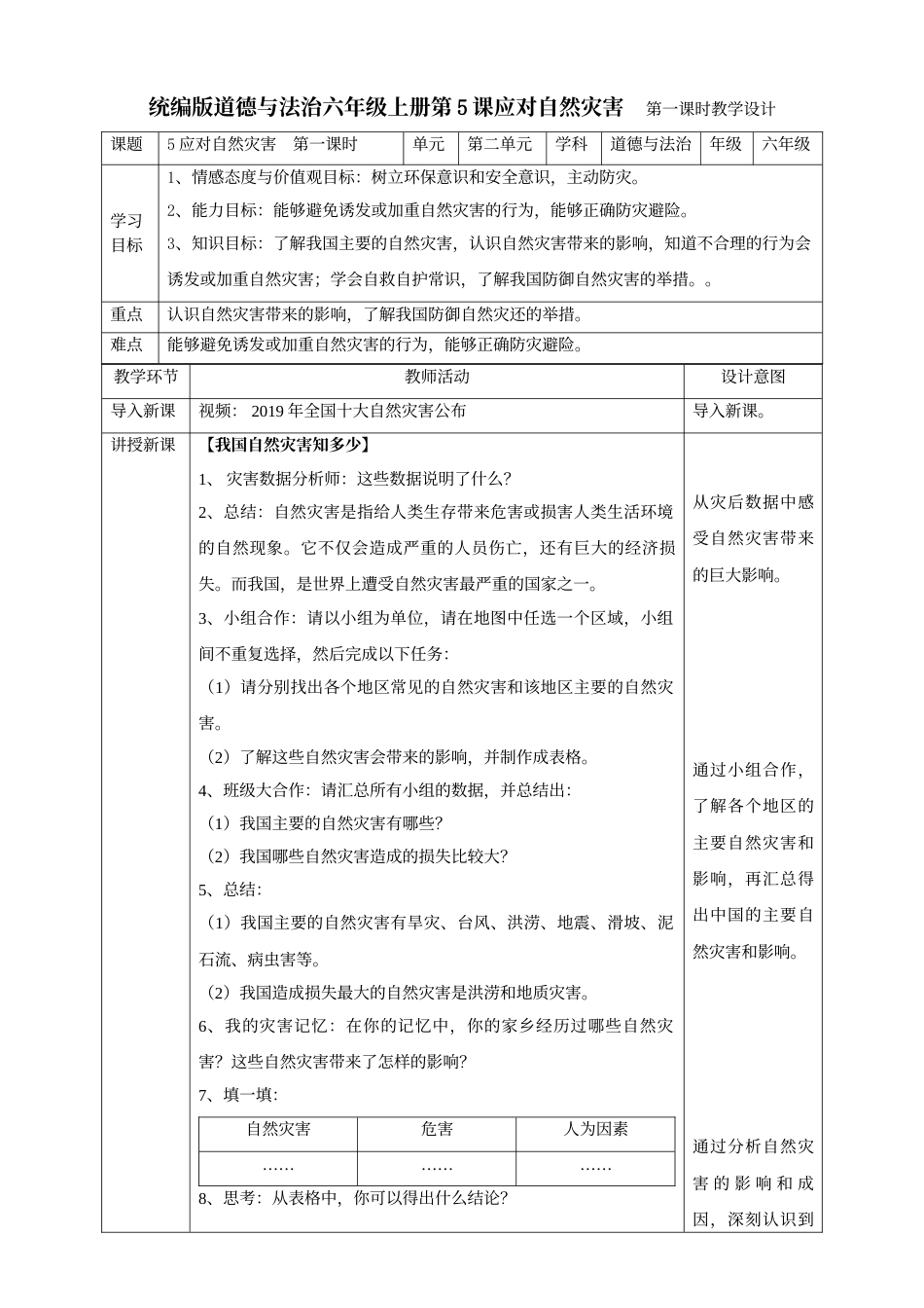 5应对自然灾害  第一课时教案.doc_第1页