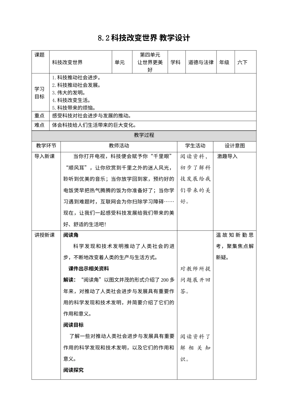 8科技发展 造福人类(第2课时) 教案-六年级下册道德与法治.docx_第1页