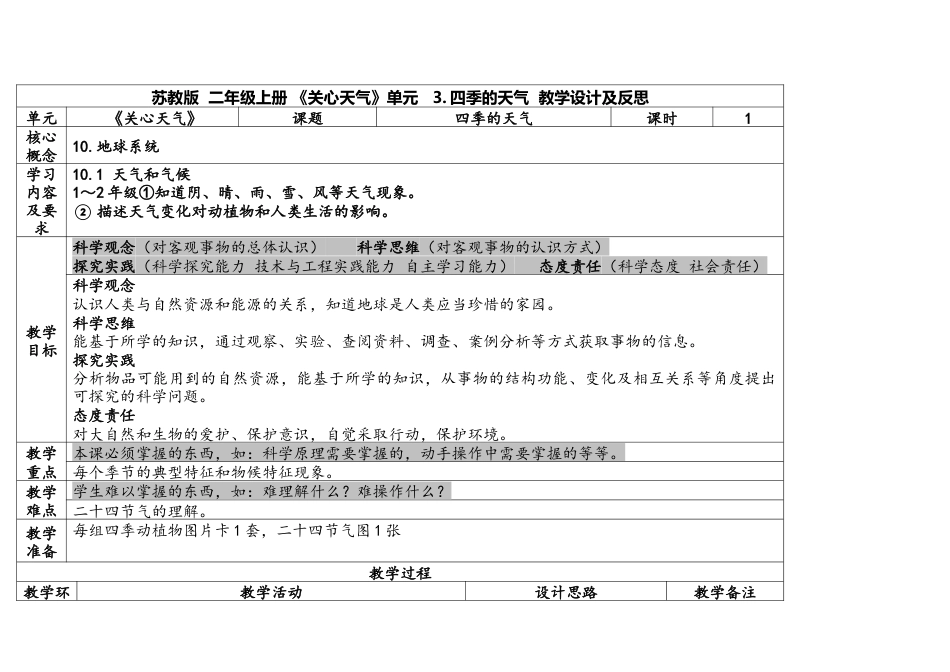 苏教版科学二上1-3《 四季的天气》表格式.docx_第1页