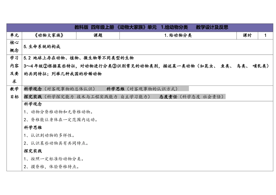 （苏教版）小学科学四上 1.1 给动物分类 春.docx_第1页
