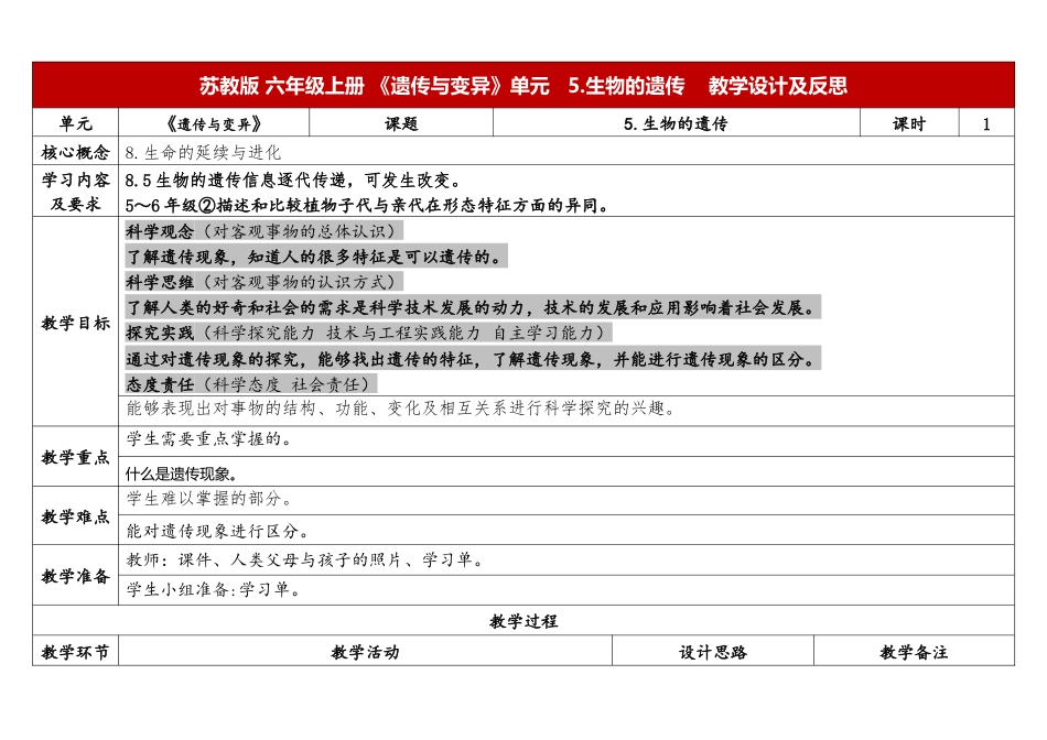 小学科学（苏教版）六上2.1《生物的遗传》.docx_第1页