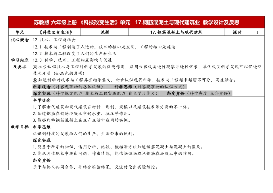 小学科学（苏教版）六上5.3《钢筋混泥土与现代建筑业》.docx_第1页