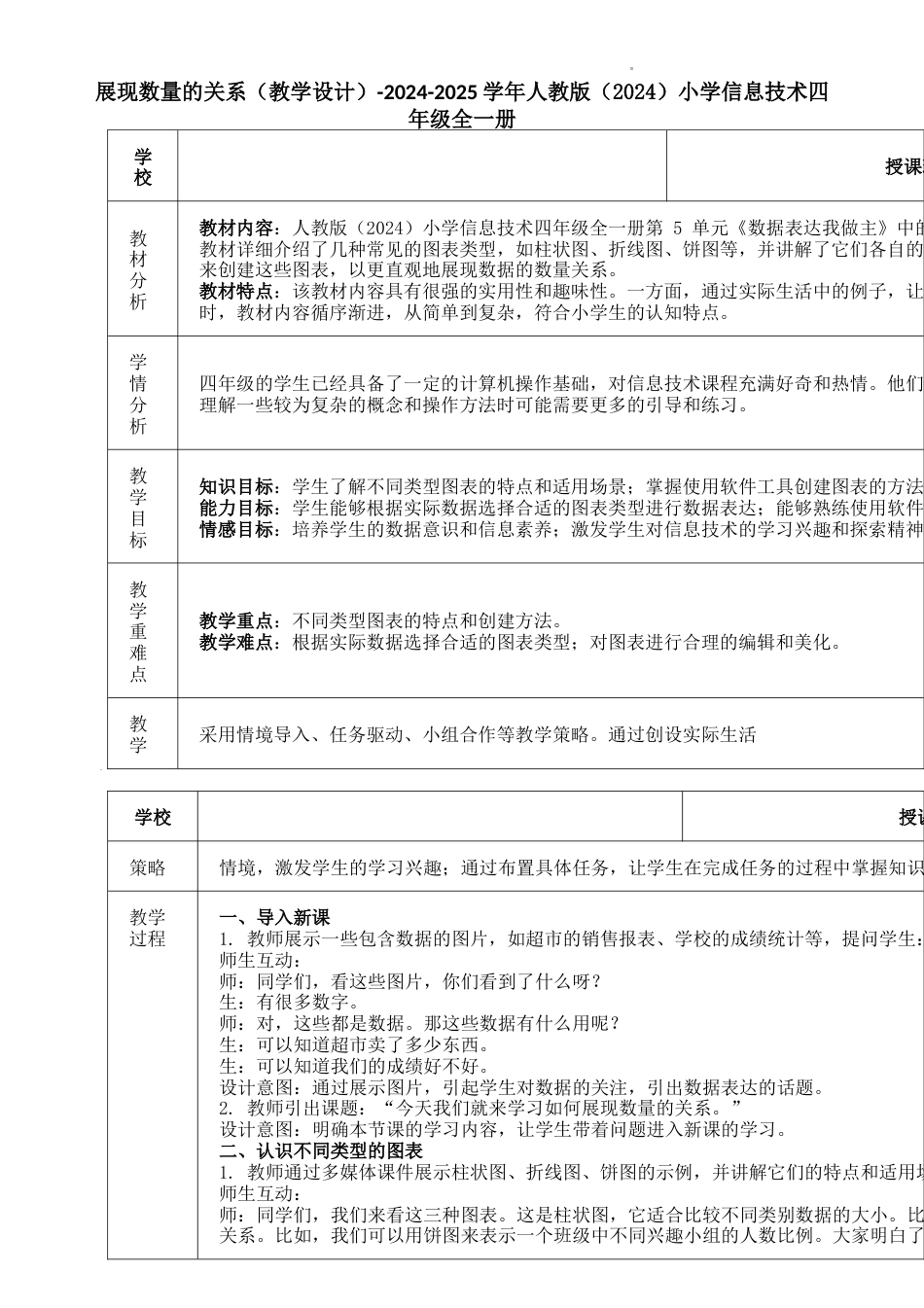 人教版（2024）信息技术四年级下-第21课 展现数量的关系（教学设计）.docx_第1页