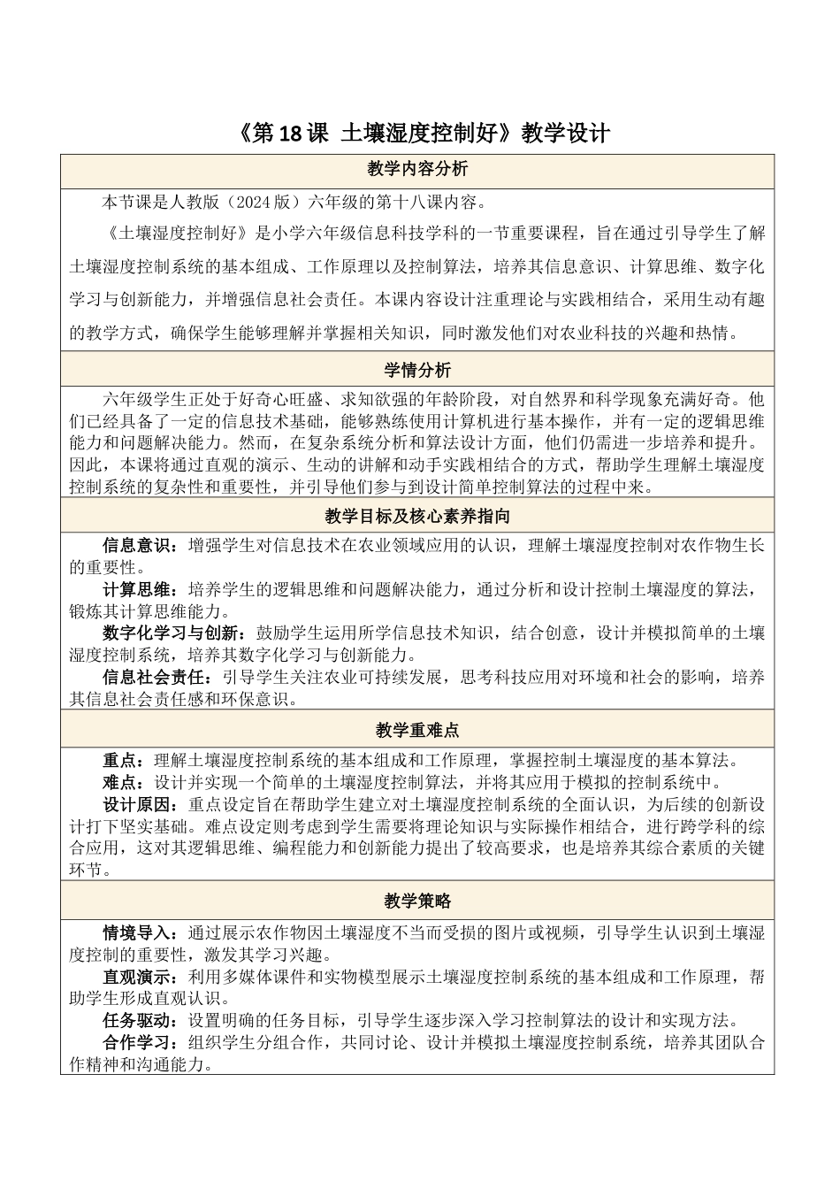 义务教育版（2024）信息技术六年级全一册-第18课 土壤湿度控制好.docx_第1页