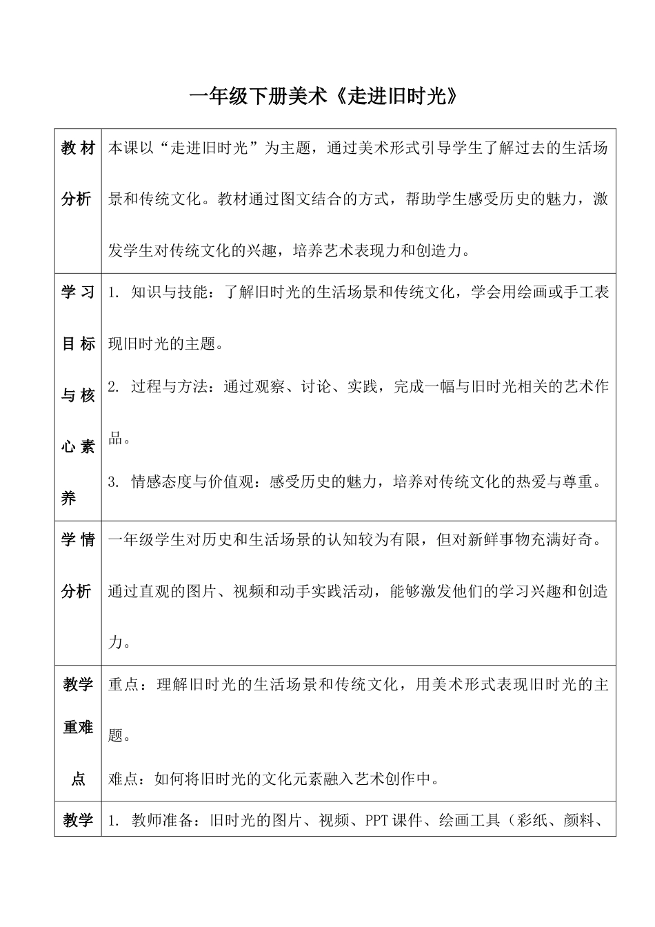 走进旧时光（教学设计）-人教版（2024）美术一年级下册.docx_第1页