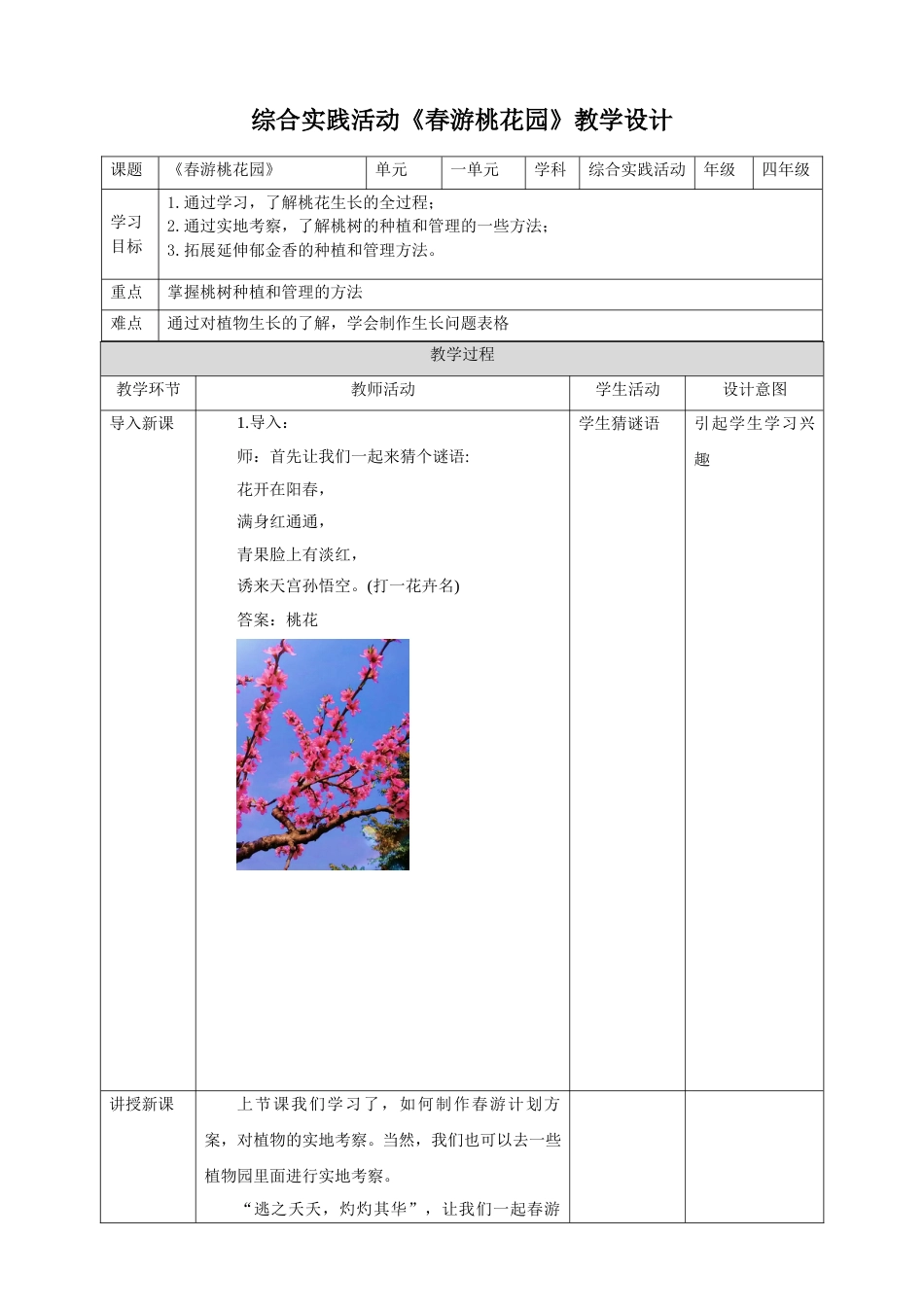 【鲁科版】《综合实践活动》四下1.2《春游桃花园》教案.doc_第1页