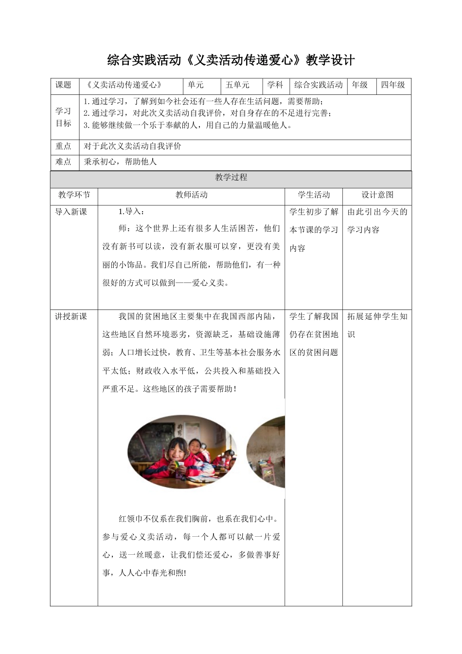 【鲁科版】《综合实践活动》四下5.3《义卖活动传递爱心》教案.doc_第1页