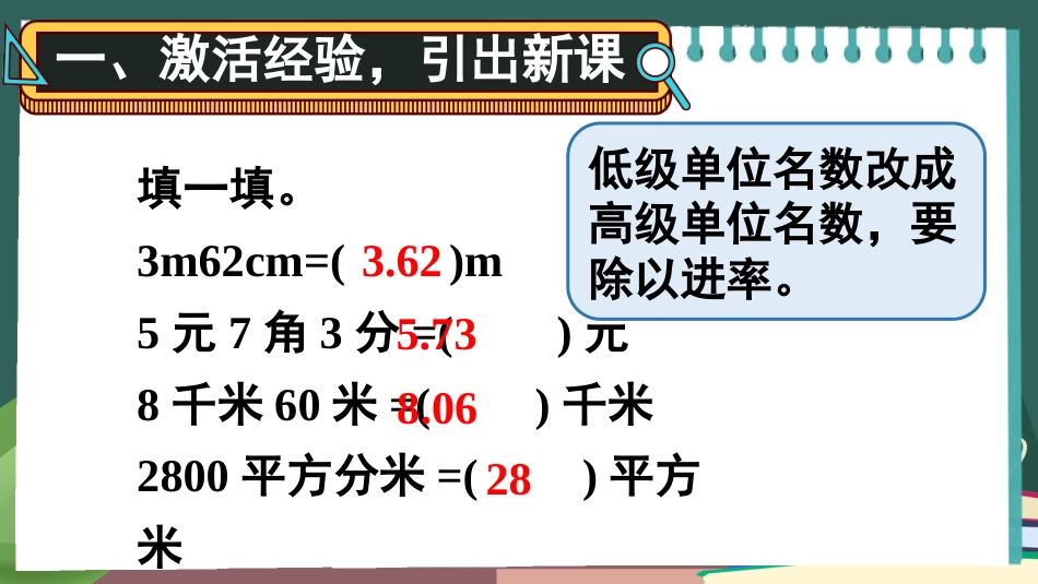 四年级人教版数学下册第四单元-第2课时 小数与单位换算（2）.pptx_第2页
