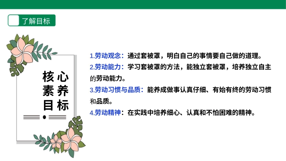 【人教版】《劳动教育实践活动手册》5⁮年级下册第一章 生活自理爱劳动  劳动项目二 《套被罩》 课件.pptx_第2页