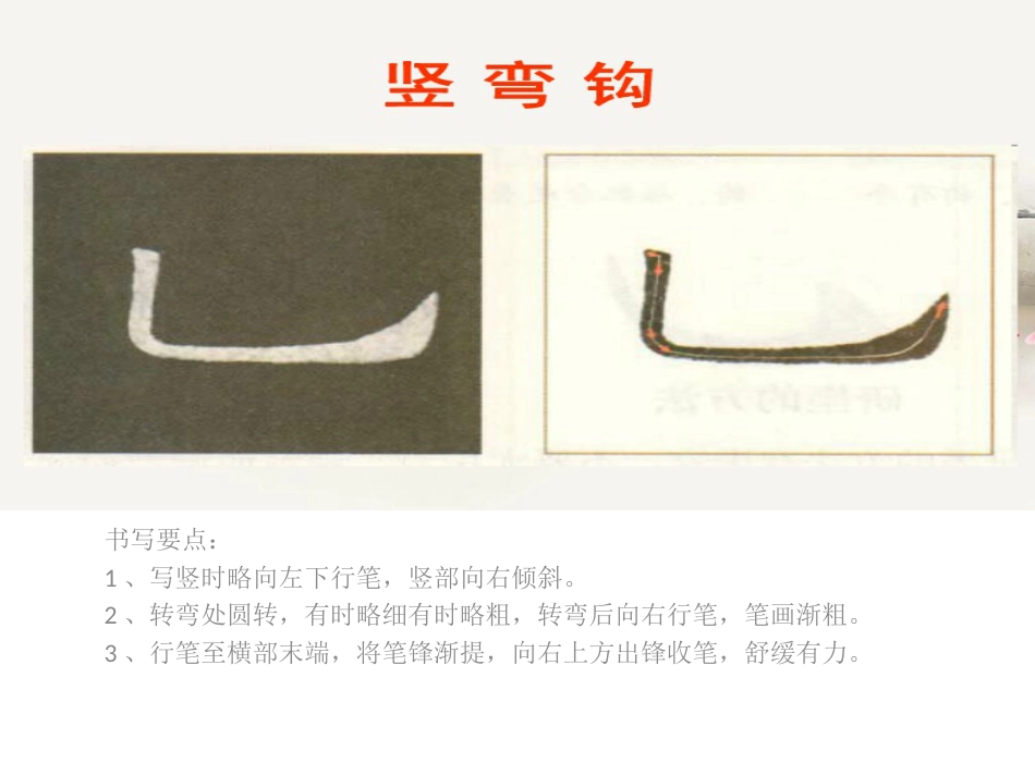 3北师大版书法三年级下册第3课竖弯钩PPT课件2.ppt_第2页