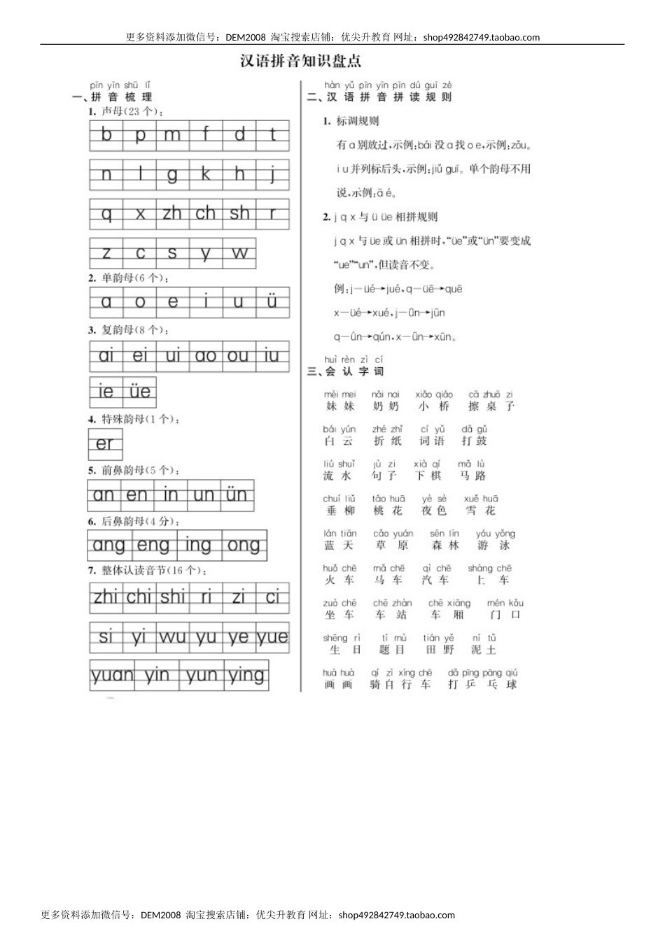 一年级语文上册第3单元 汉语拼音知识盘点同步练习（部编版）.doc_第1页