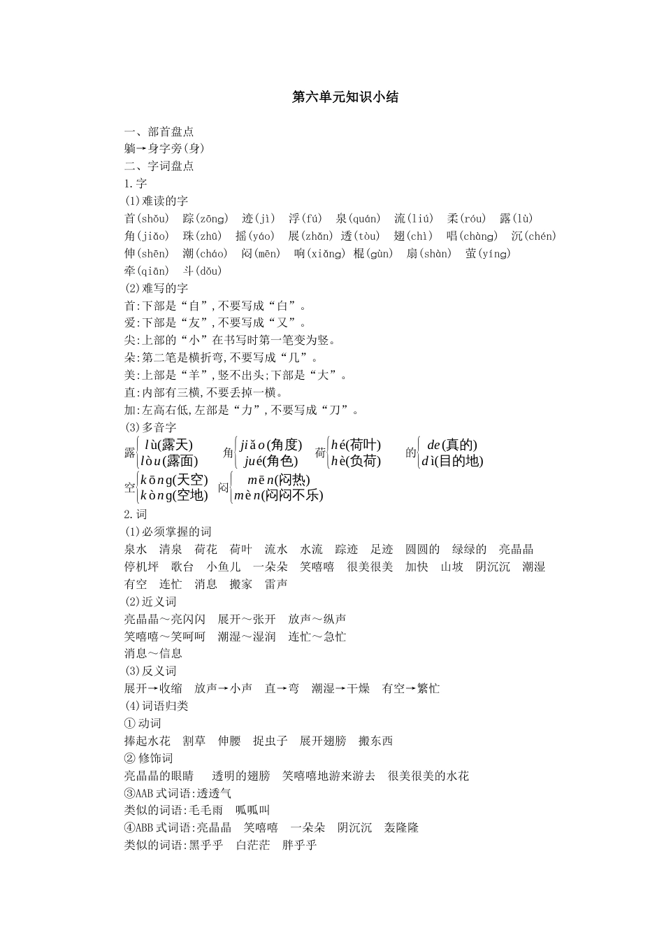 一年级语文下册第六单元知识小结.docx_第1页