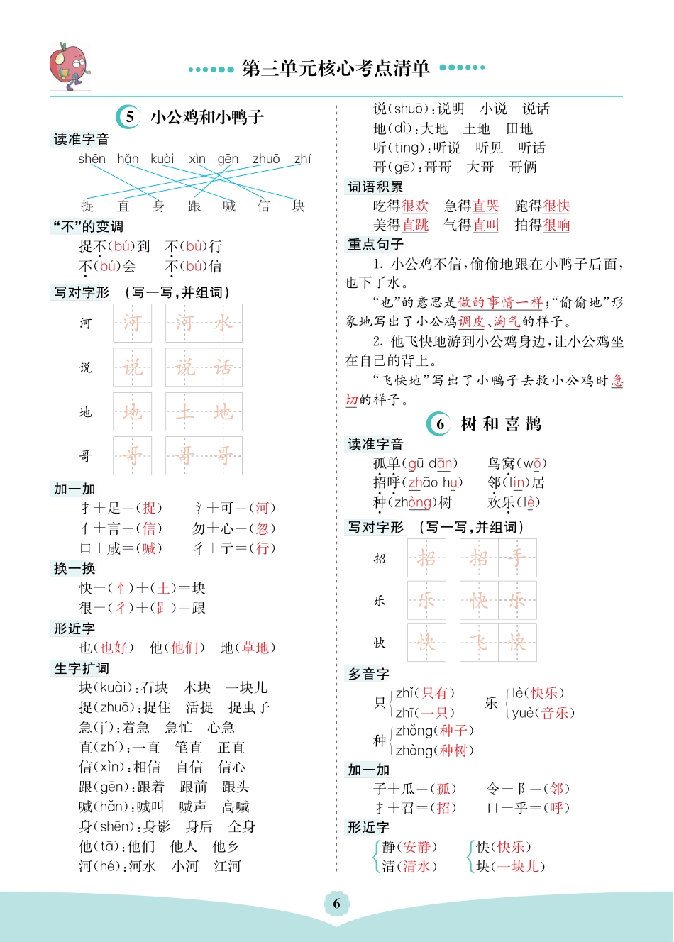 一年级语文下册第三单元核心考点清单.pdf_第1页
