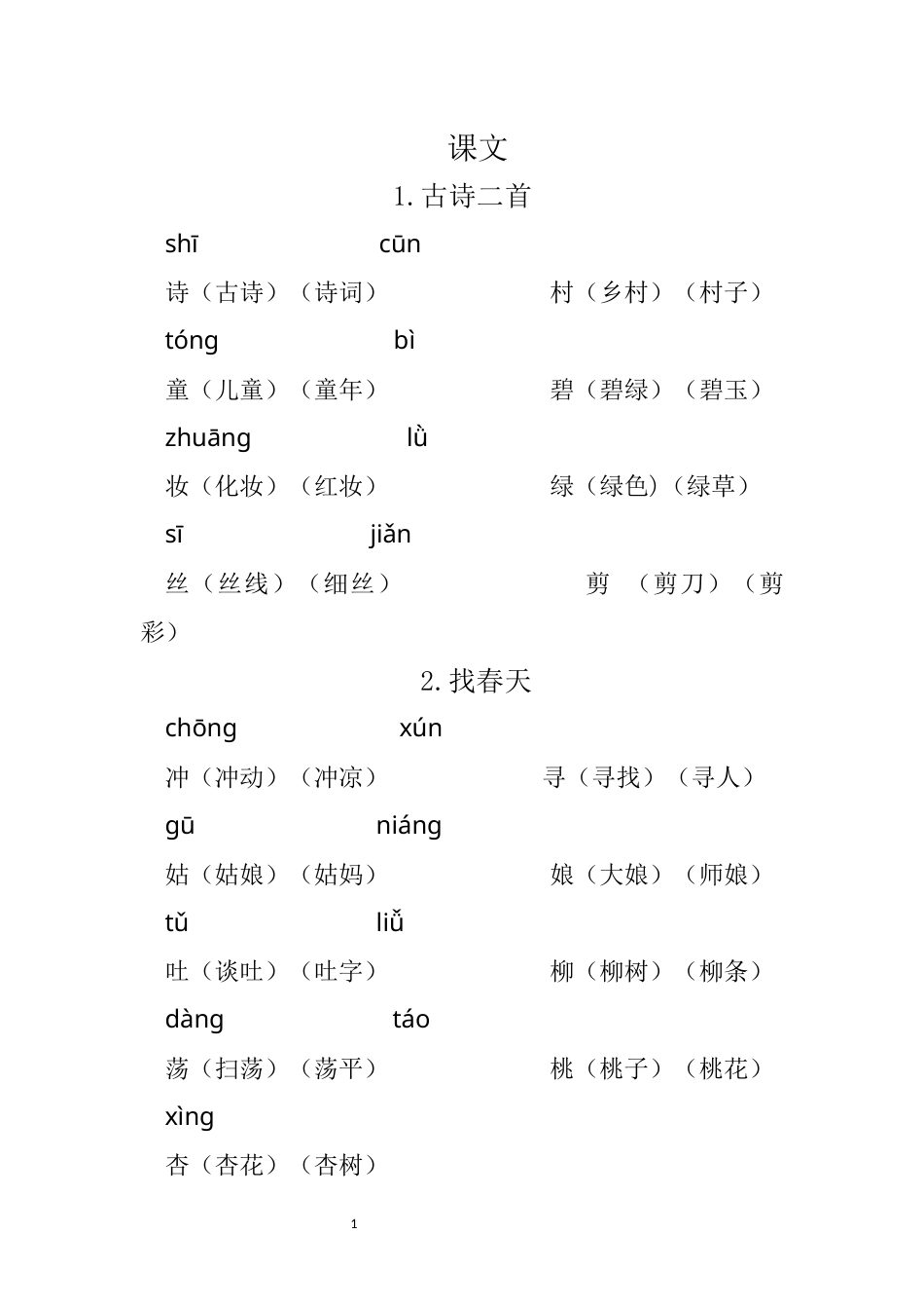 二年级语文下册重点生字组词 .docx_第1页
