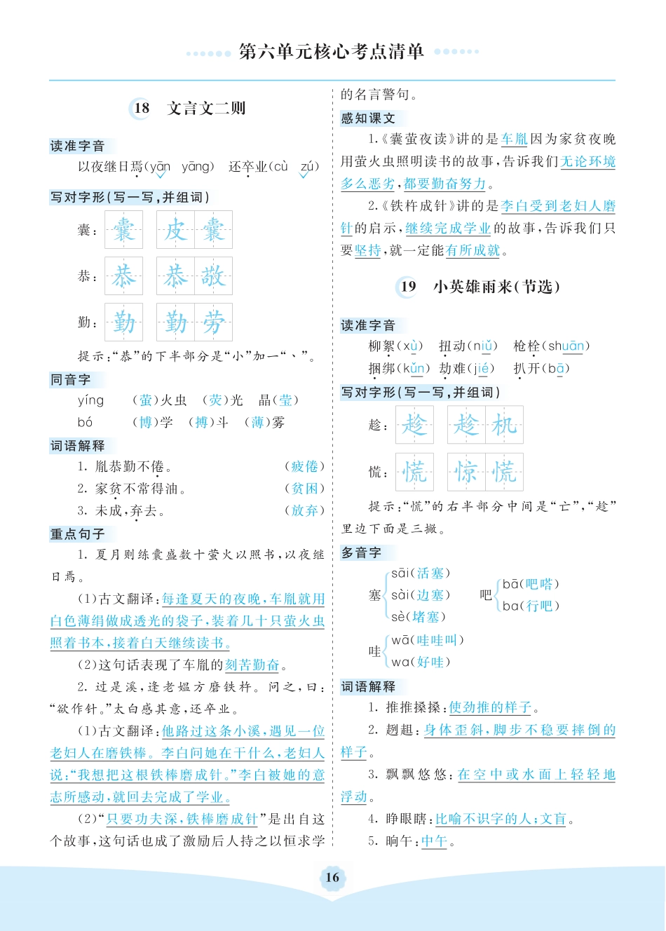 部编版四年级语文下册第六单元核心考点清单.pdf_第1页
