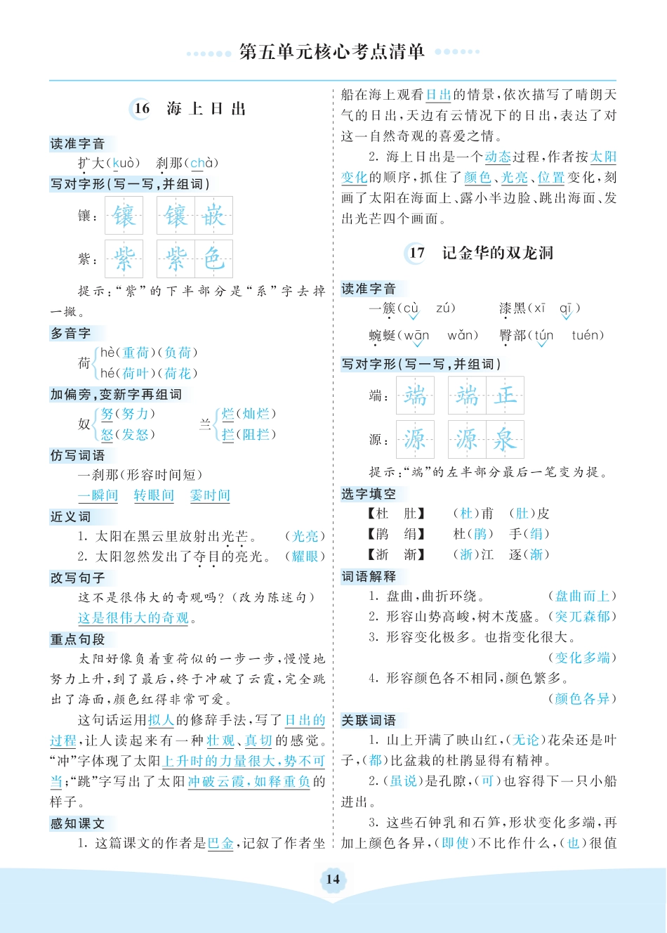 部编版四年级语文下册第五单元核心考点清单.pdf_第1页